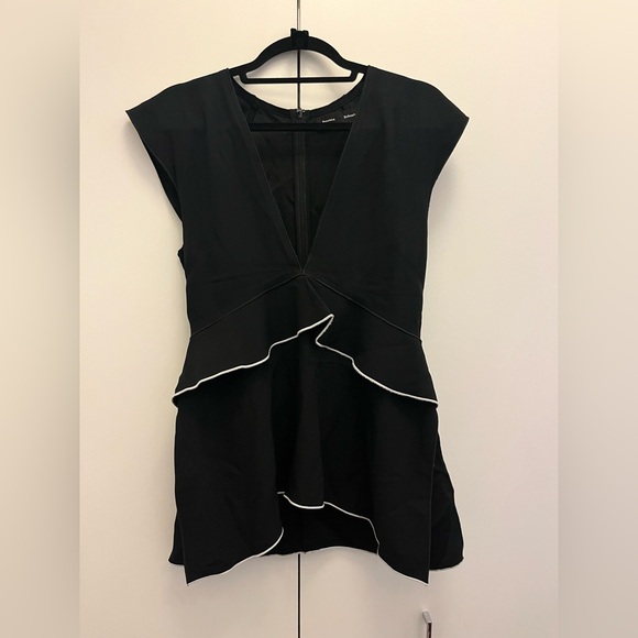 Proenza Schouler Sleek Black Peplum Top with White Trim - Picture 1 of 5